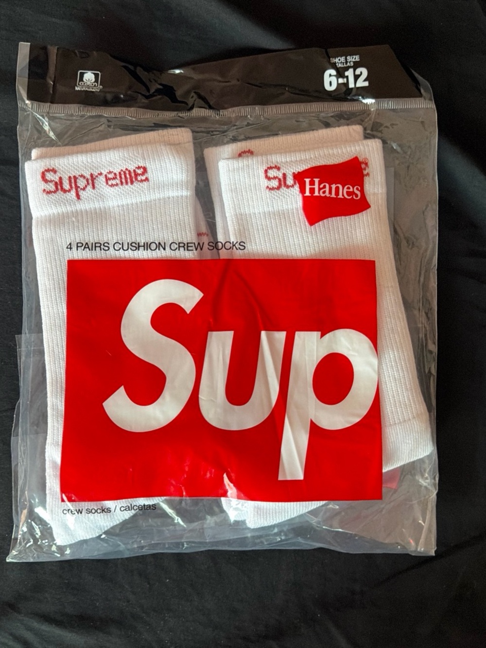 Hanes White Crew Socks with Red Branding - 4 Pack